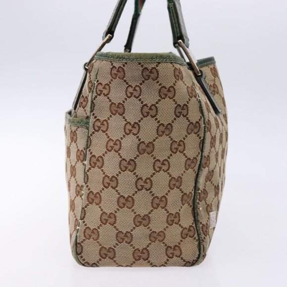GUCCI GG Canvas Web Sherry Line Tote Bag Beige Green Red Auth - Picture 4 of 16
